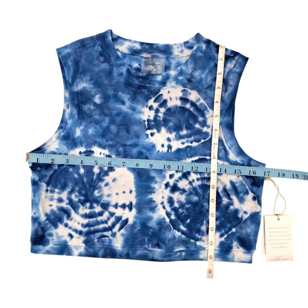 Jessica Simpson Active XS Blue Tie-Dye Cropped Tank Top Sleeveless Muscle Tee - Picture 4 of 6